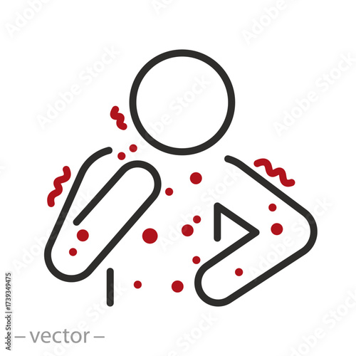 itchy spots body icon, allergy symptoms, hand rash, chicken pox, skin rash, dermatological diseases, thin line symbol on white background - editable stroke vector illustration eps10