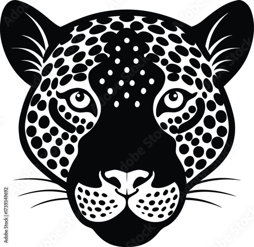 This vector illustration features a bold leopard head silhouette with spots to depict the fierce wildlife predatorThis vector illustration features a bold leopard head silhouette with spots to depict 