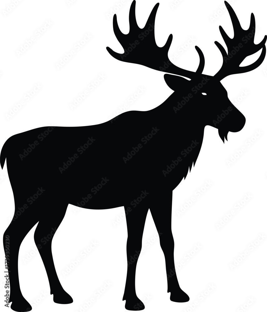 Fototapeta premium A simple vector illustration of a deer silhouette with prominent antlers for wildlife and Christmas designs