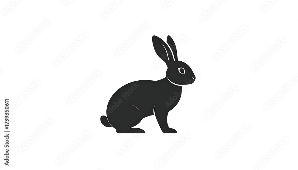Obraz premium Simple black silhouette of a rabbit on a white background, side profile