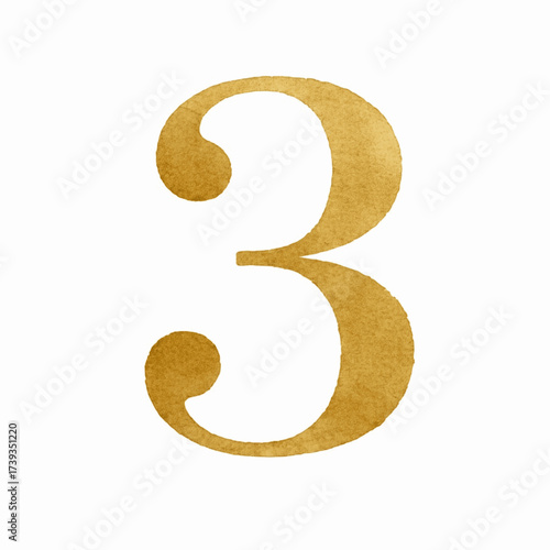 Gilded Number Gold Number three isolated watercolor vector illustration svg