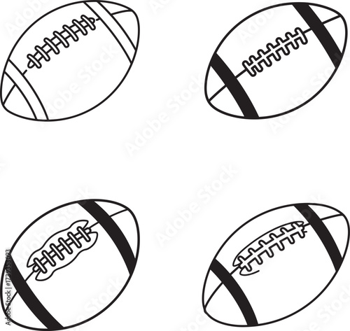Four hand drawn american footballs in a grid layout on a white background