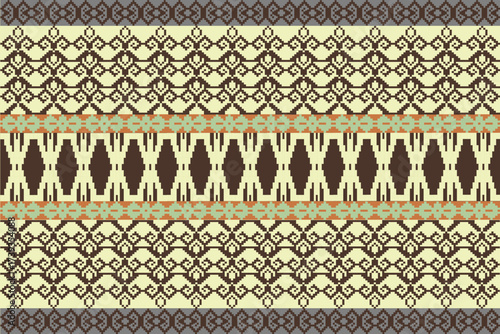 Earthy Tone Traditional Embroidery Art Abstract with Pixel Art Designs for Textile Print