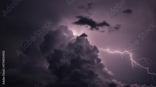 Ominous electric thunderstorm illuminating clouds