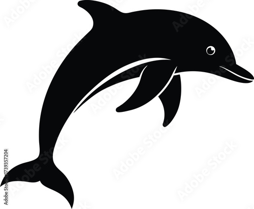 Vector illustration of a dolphin silhouette swimming in the blue ocean, perfect for an aquatic marine life icon