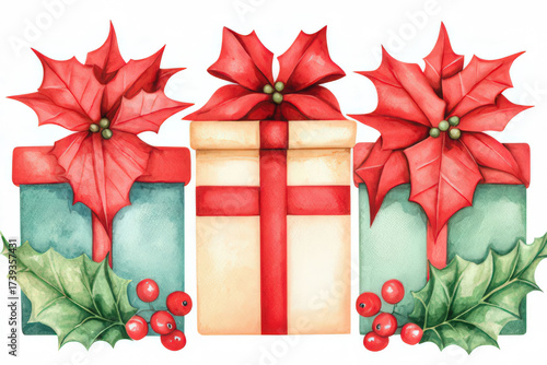 colorful watercolor christmas gift boxes, christmas card