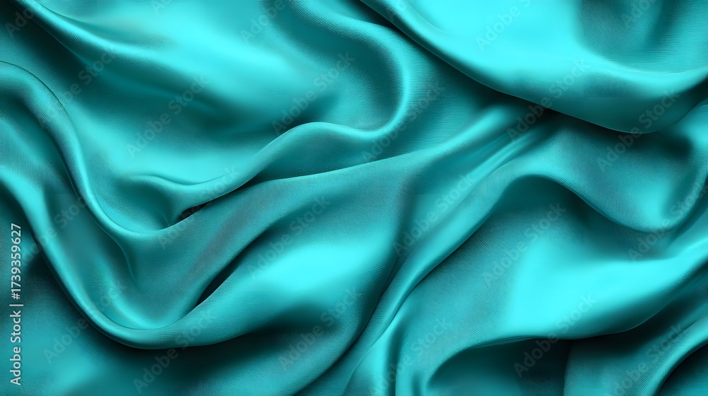 Obraz premium Soft teal silk fabric creates elegant waves and folds in beautiful draping, showcasing its luxurious texture and color