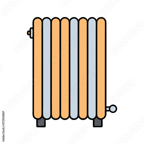 Radiator in orange and blue colors for home heating system  