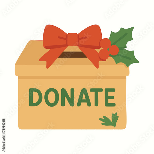 Holiday Charity Donation Box with Toys and Food, Helping Hands, Flat Vector Illustration Isolated on White Background