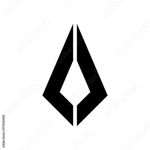 A minimalist and bold vector logo featuring an abstract geometric shape that resembles a diamond, an upward arrow, or a stylized shard. The design uses two separate but mirrored triangular elements
