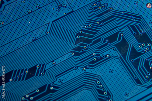 A fragment of the substrate of connections and blue dorodek of an electronic printed circuit board