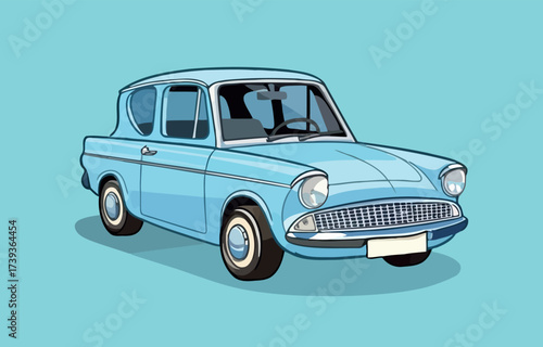 Vector art of light blue vintage car on a light blue background art