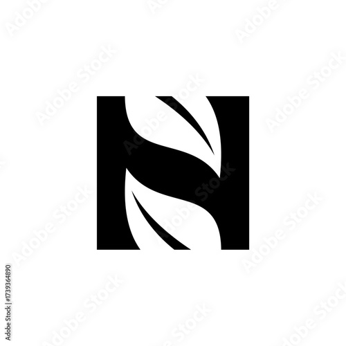 A minimalist and modern vector logo featuring the letter N cleverly integrated with two leaf shapes using negative space. The design is housed within a square, creating a strong, recognizable