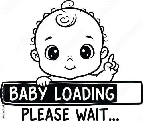 Cute baby loading bar with text baby loading please wait