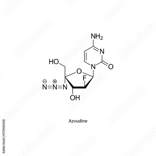 Azvudine molecular structure, nucleoside antiviral agent investigated for HIV and COVID-19 treatment, clean scientific vector diagram, flat skeletal chemical formula isolated on white background