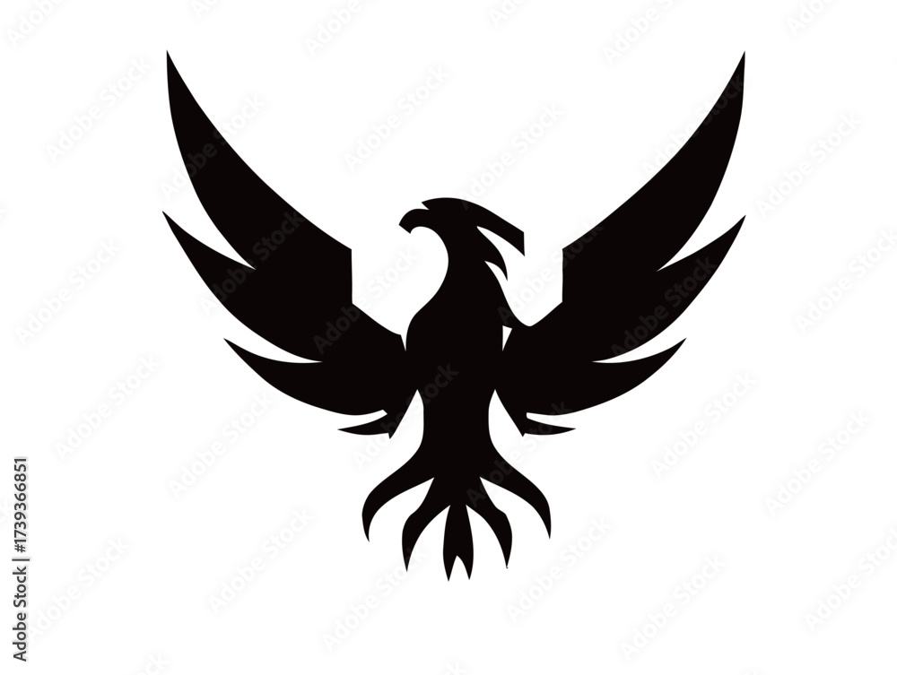 Obraz premium A striking black silhouette of a phoenix with grand wings spread wide. The design captures the essence of rebirth and strength, showcasing intricate details.