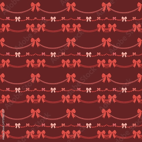  Christmas seamless pattern with bows and ribbons.