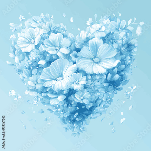 Cloud creative love concept of fresh Spring flowers in the sky background. Love, happy Valentine's Day an exploding bouquet