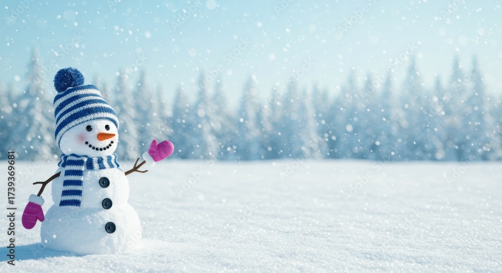 Obraz premium A classic snowman character enjoying a sunny, snowy day.