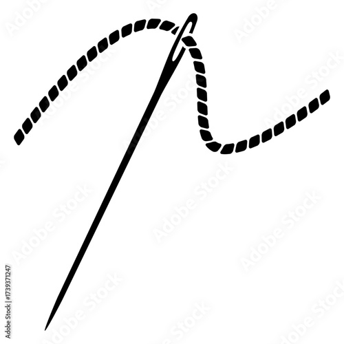 Logo sastrería. Icono con silueta de aguja de coser con hilo