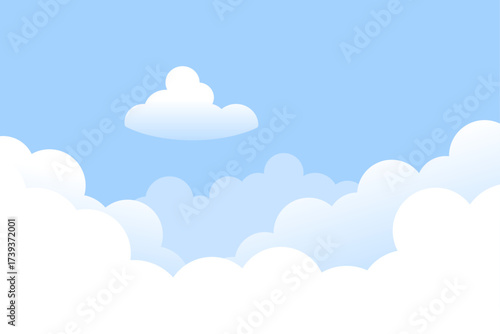 Light blue sky in white clouds light illustration flat design