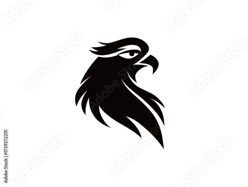 A striking black silhouette of an eagle showcases its sharp features and elegant lines. The design emphasizes strength and freedom in a minimalist style.