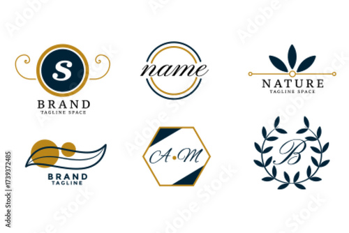 nature style wedding monogram logos set design