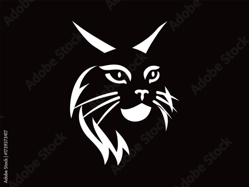 A design showcasing a stylized lynx head with striking facial features. The artwork is set against a black background, emphasizing its clean lines.
