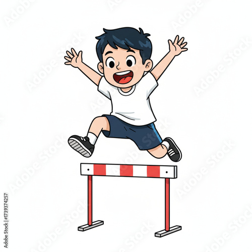 children competing in the high jump against a white background