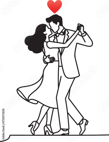 Vector illustration of a couple joyfully dancing vector outline.