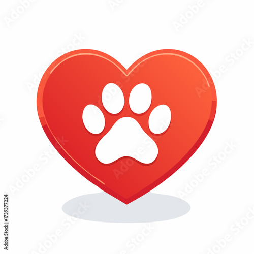 Heart shaped cat paw icon symbol of love and happiness
