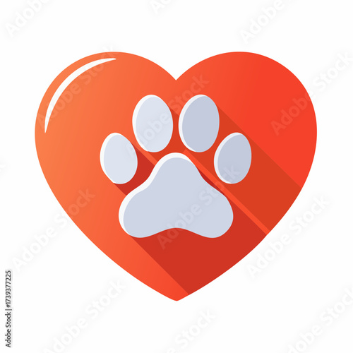 Heart shaped dog paw icon symbol of love and happiness