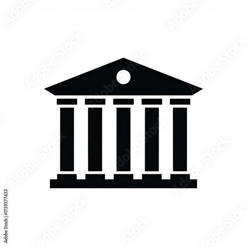 Simple black silhouette of a classical style building with columns