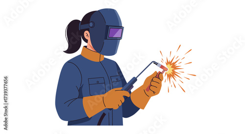 Woman welding Protective gear sparks