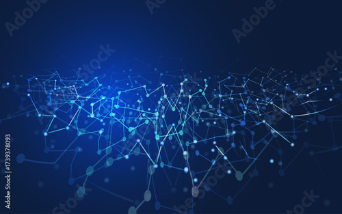 Abstract tech network connection dots. Digital technology and big data analysis background. White background with plexus lines. Geometric background with abstract mesh