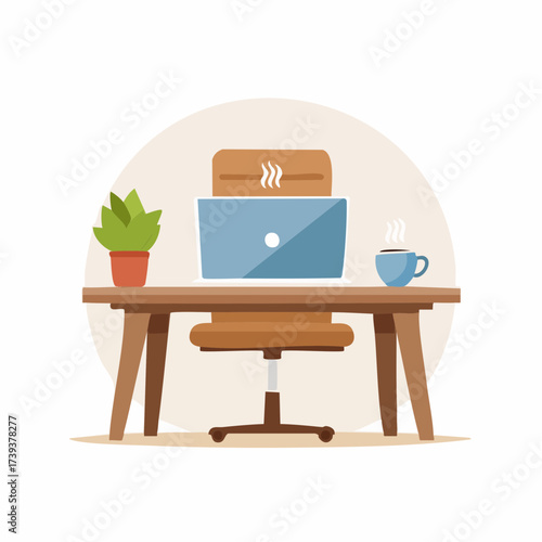 Office desk with computer and person working in a modern business room illustration