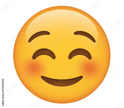 Joyful blushing emoji with happy closed eyes and wide smile for expressing delight and happiness