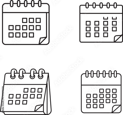 Set of four hand drawn calendar icons representing different styles and formats