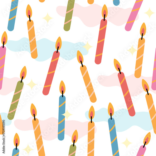 Colorful Happy birthday candles seamless pattern for background 