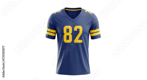 Canvastavla Isolated Blue football jersey with number 82, yellow stripes for sports and desi