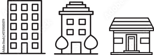 set of real estate icons of house, buildings, home, apartments, block