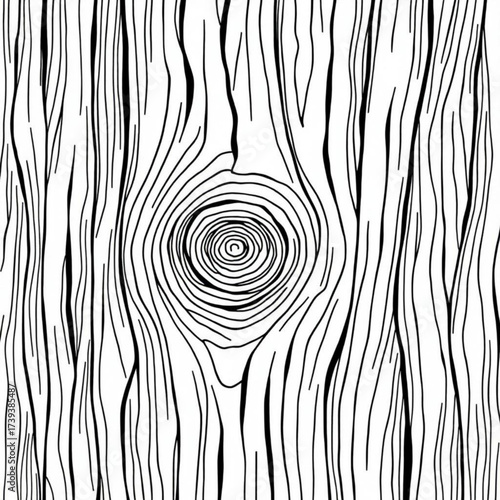Minimilist black and white wood grain pattern with a knot, featuring organic lines and natural texture detail for design vector