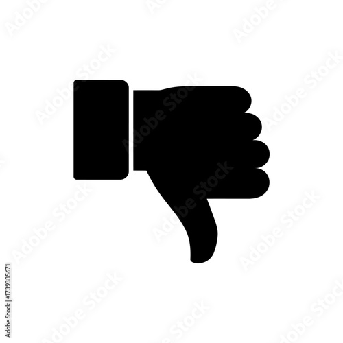 Black Thumbs Down Icon on White Background Expressing Disagreement Negative Feedback and Social Media Dislike for Design Elements