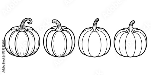 Four Hand Drawn Pumpkins Outline for Halloween and Autumn Decoration Seasonal Harvest Thanksgiving Celebration and Creative Projects