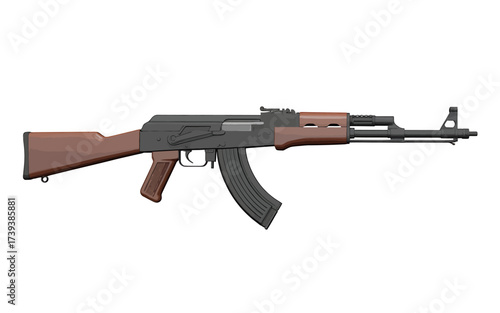 Realistic Render of an AK 47 Assault Rifle on a White Background Demonstrating Design and Weaponry