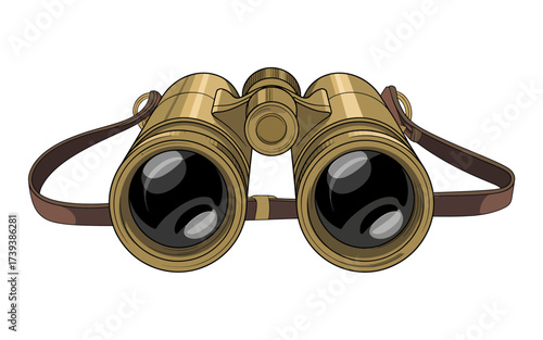 Vintage Binoculars Illustration with Leather Strap for Exploration and Discovery Detailed Image Ideal for Travel and Adventure Themes