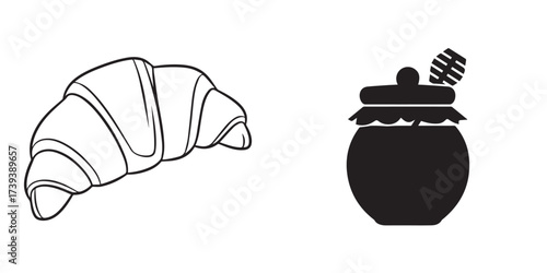 Graphic Illustration of a Croissant and a Honey Pot with Dipper