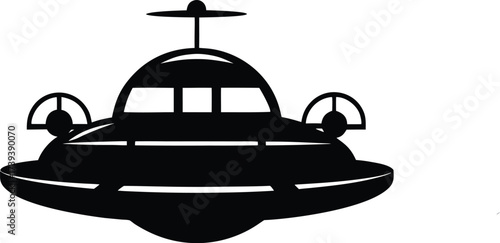 Flying Saucer Silhouette – Classic UFO Icon in Black Vector Style on White Background”