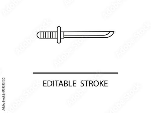 Minimalist line drawing of a knife with editable stroke for versatile design applications and modern creative projects.