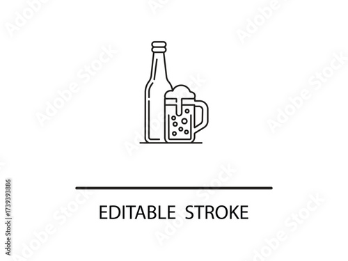 Enjoy a refreshing beer with this minimalist bottle and mug line art, perfect for breweries, bars, or beverage branding projects.